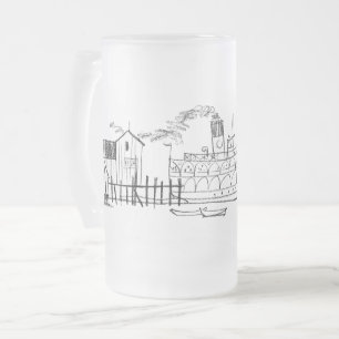 Frosted 16 oz. Mug, Block Island Seaside Dock Frosted Glass Beer Mug