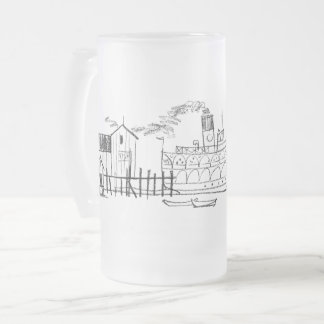 Frosted 16 oz. Mug, Block Island Seaside Dock Glass Beer Mug
