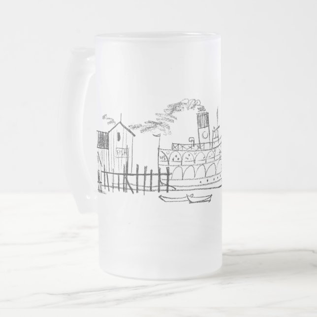 Frosted 16 oz. Mug, Block Island Seaside Dock Glass Beer Mug (Front Left)