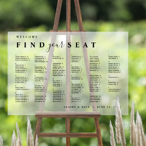 Frosted Acrylic Alphabetical Seating Chart Sign