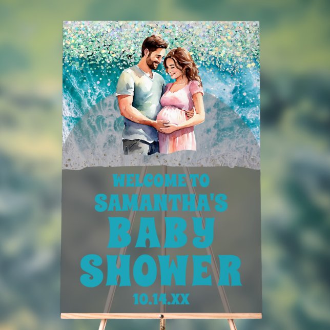 Frosted Acrylic Beach Baby Shower Welcome Sign (Neutral)