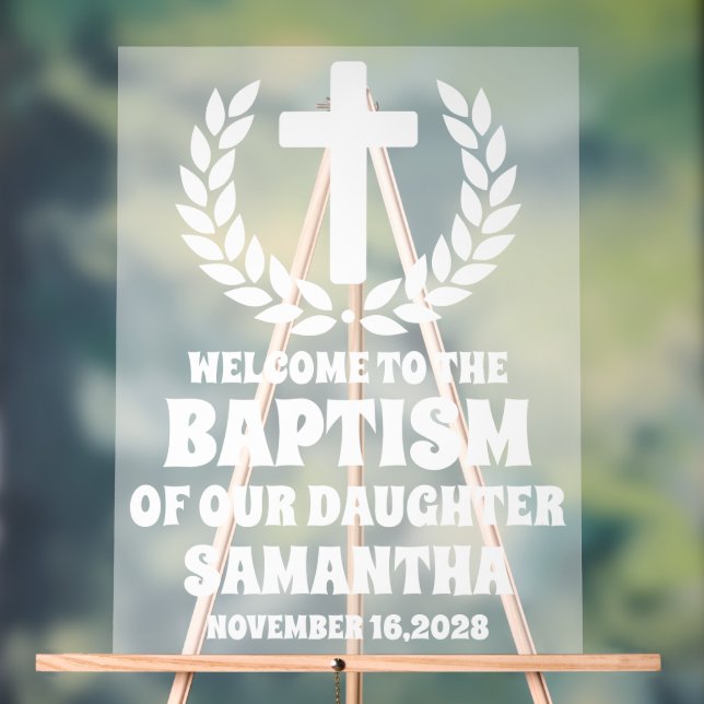 Frosted Acrylic Girl Baptism Welcome Sign (Neutral)