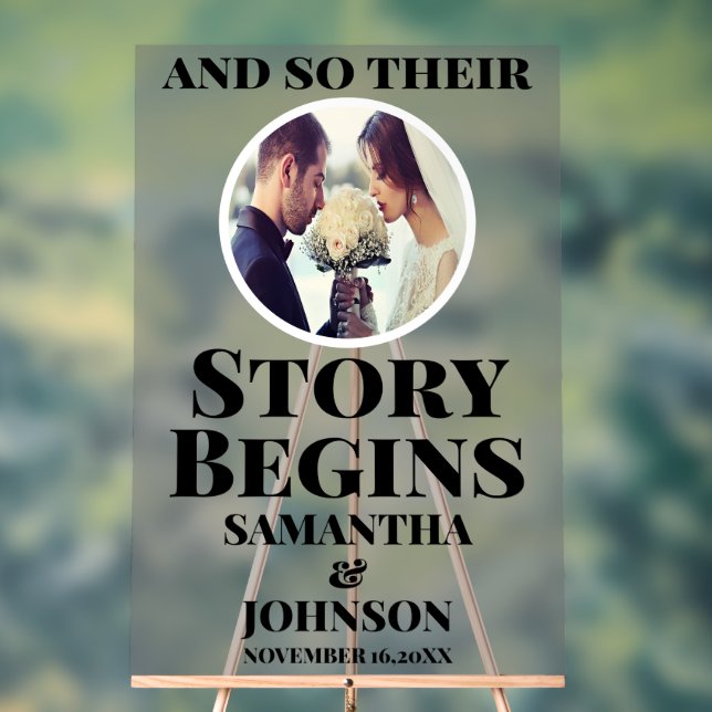 Frosted Acrylic Story Begins Wedding Welcome Sign (Neutral)