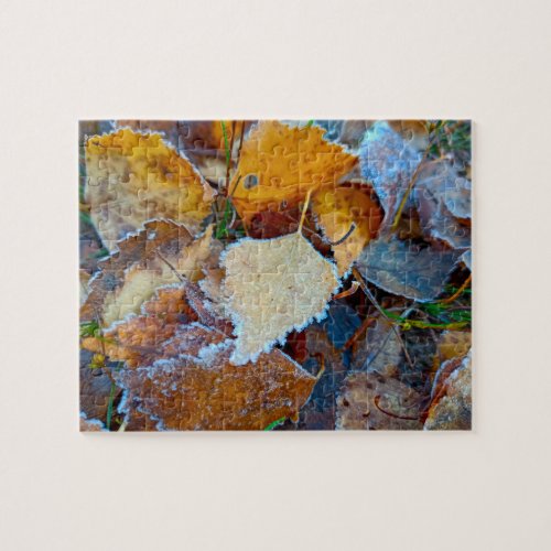 Frosted Autumn Leaves Custom Jigsaw Puzzle