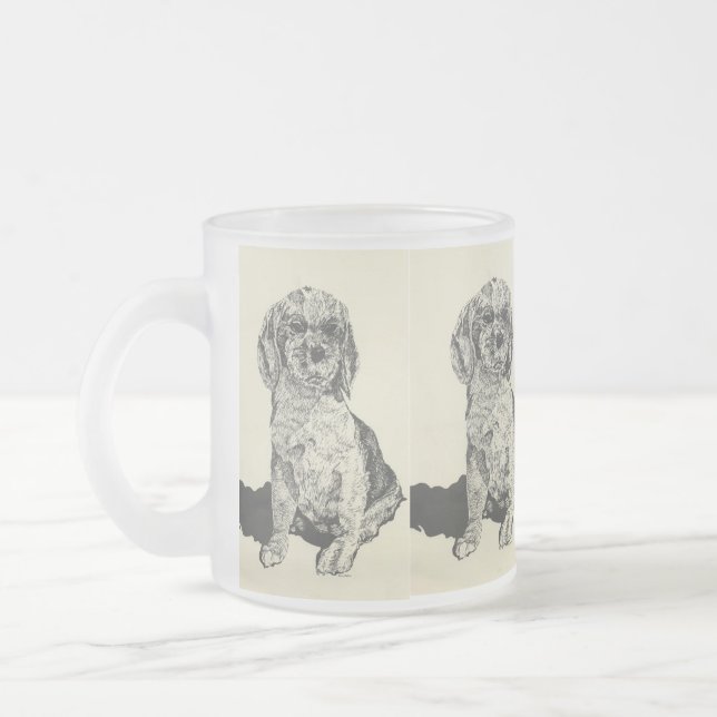frosted  Beer Mug/ Cocker Spaniel Glass Coffee Mug (Left)