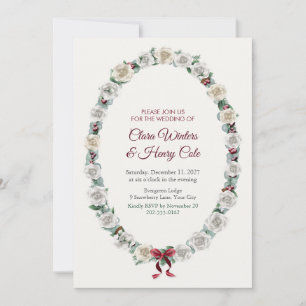 Frosted Berry and White Rose Winter Wreath Invite