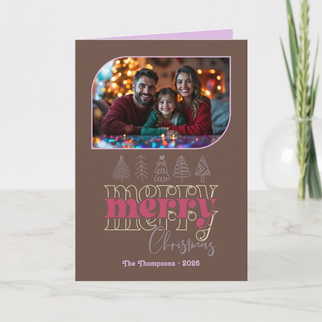 Frosted Berry Hand Drawn Merry Christmas Photo Holiday Card (Front)