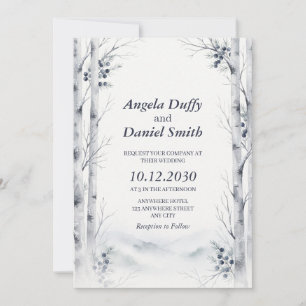 Frosted Birch Nordic Winter Watercolor - Ice Blue Invitation