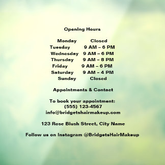 Frosted Black Modern business Opening Hours Window Cling