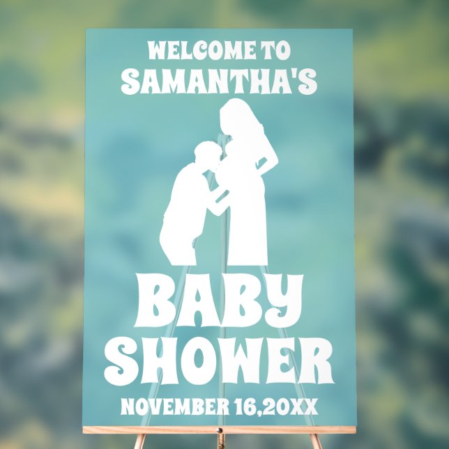 Frosted Blue Acrylic Boy Baby Shower Welcome Sign (Neutral)