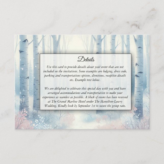  Frosted Blue Birch Forest Wedding Enclosure Card (Front)