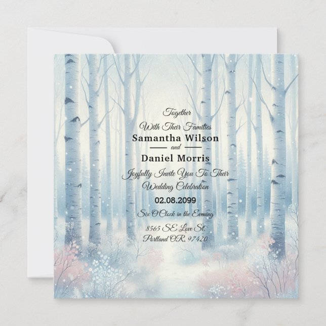 Frosted Blue Birch Forest Wedding Invitation (Front)