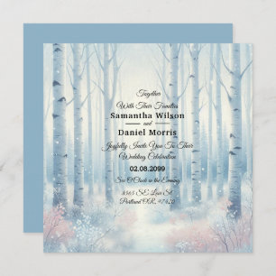 Frosted Blue Birch Forest Wedding Invitation