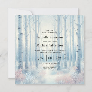 Frosted Blue Birch Forest Wedding Invitation