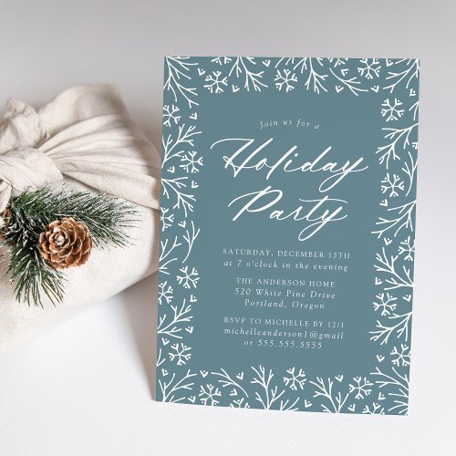 Frosted Blue Elegant Snowflake Holiday Party Invitation