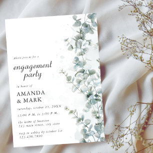 Frosted Blue Eucalyptus Winter Engagement Party Invitation