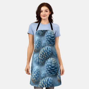 Frosted Blue Pinecones Apron