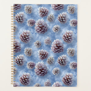 Frosted Blue Pinecones Pattern Throw Pillow Planner