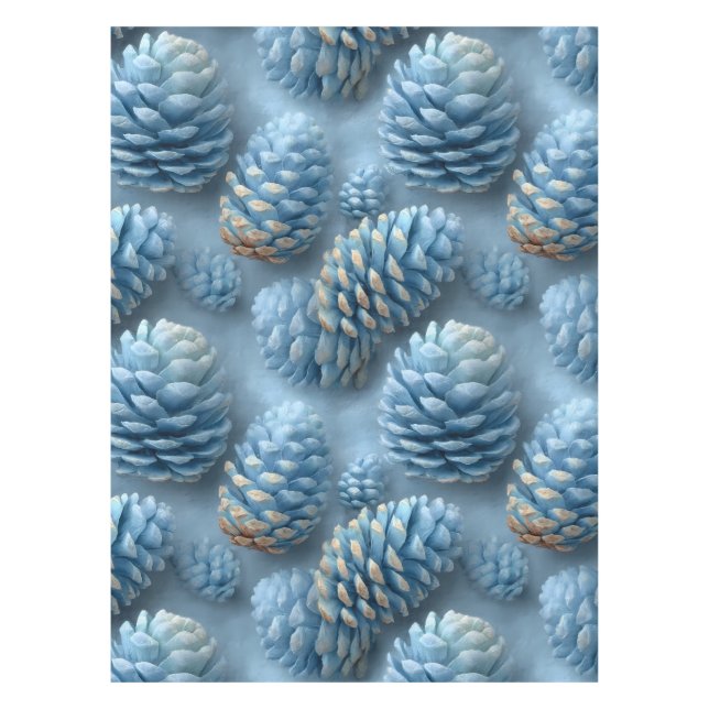 Frosted Blue Pinecones Tablecloth (Front)