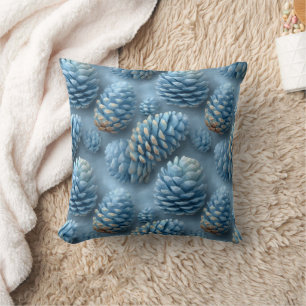 Frosted Blue Pinecones Throw Pillow