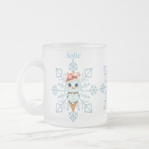 Frosted Blue Snowflake and Gingerbread Person  Fro Frosted Glass Coffee Mug