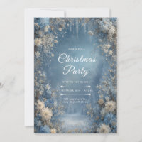 Frosted Blue White Floral Snowflake Winter Wedding