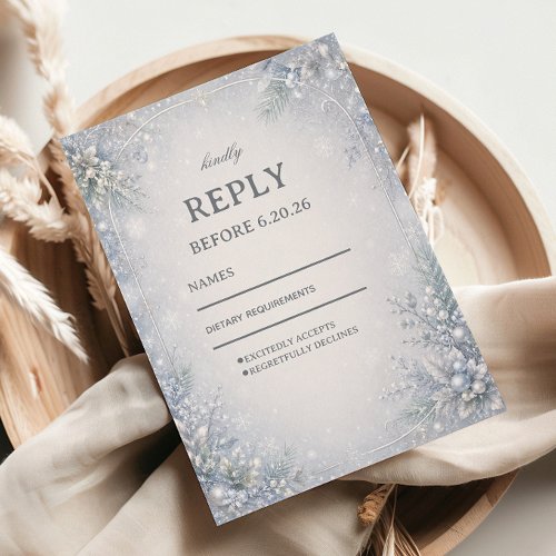 Frosted Blue Winter Botanical Elegance RSVP Card