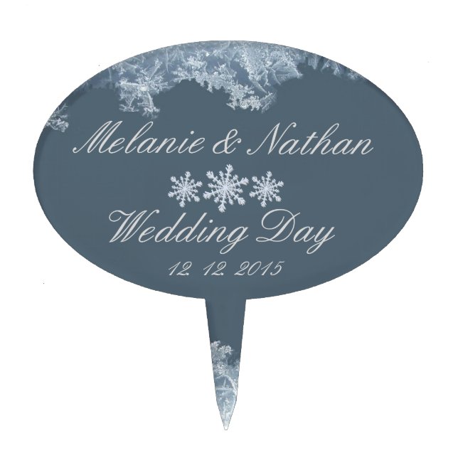 Frosted Blue Winter Wedding Custom Cake Topper (Front)