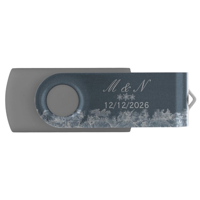 Frosted Blue Winter Wedding Custom Flash Drive (Front)