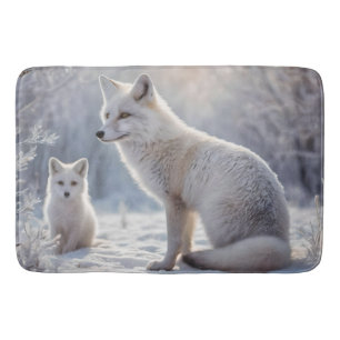 "Frosted Bonds: The Arctic Fox and Her Cub" Bath Mat