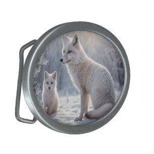 "Frosted Bonds: The Arctic Fox and Her Cub" Belt Buckle