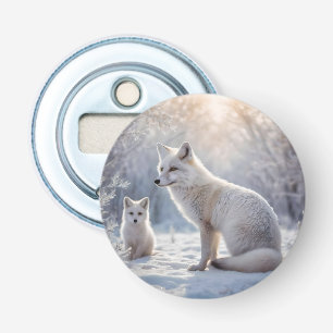 "Frosted Bonds: The Arctic Fox and Her Cub" Bottle Opener