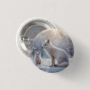 "Frosted Bonds: The Arctic Fox and Her Cub" Button
