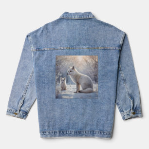 "Frosted Bonds: The Arctic Fox and Her Cub" Denim Jacket