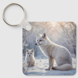 "Frosted Bonds: The Arctic Fox and Her Cub" Keychain
