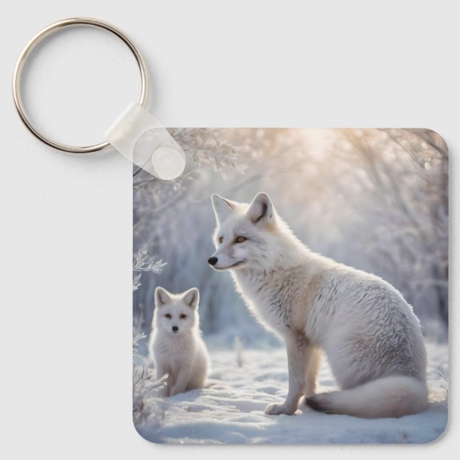 "Frosted Bonds: The Arctic Fox and Her Cub" Keychain (Front)