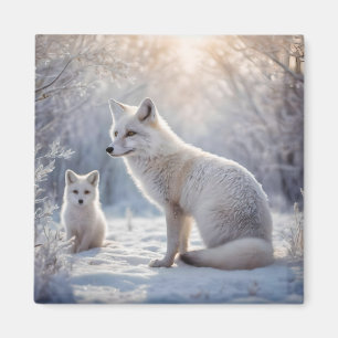 "Frosted Bonds: The Arctic Fox and Her Cub" Magnet