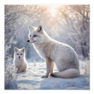 "Frosted Bonds: The Arctic Fox and Her Cub" Photo Print