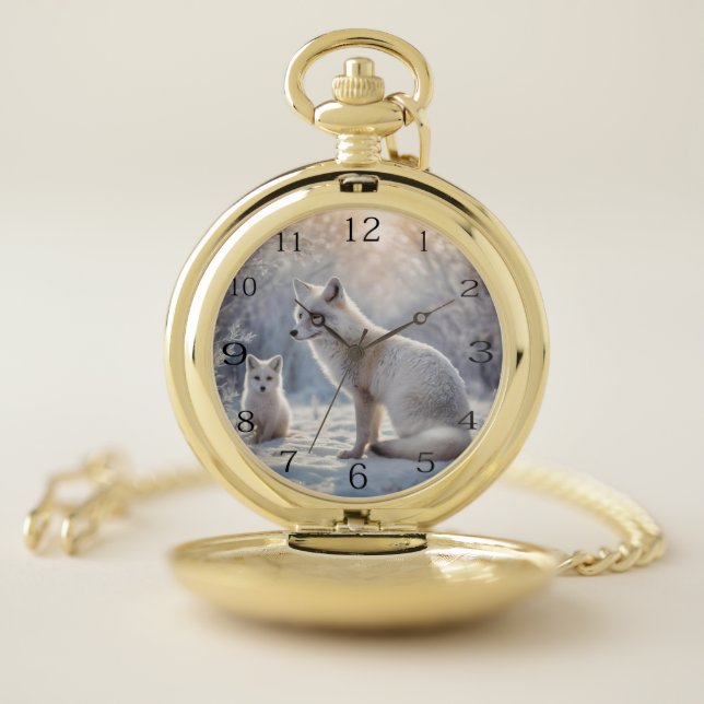 "Frosted Bonds: The Arctic Fox and Her Cub" Pocket Watch (Inside)