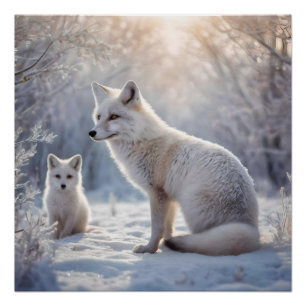 "Frosted Bonds: The Arctic Fox and Her Cub" Poster
