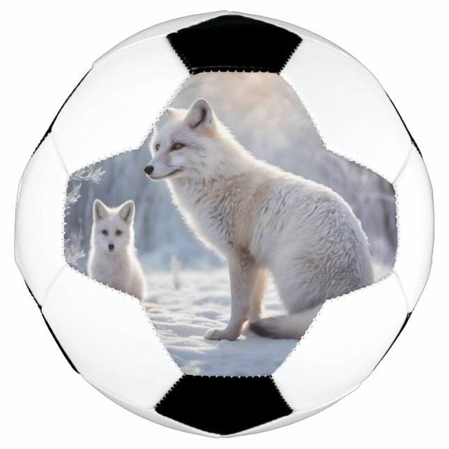 "Frosted Bonds: The Arctic Fox and Her Cub" Soccer Ball (Front)
