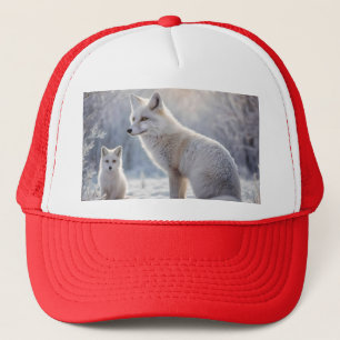 "Frosted Bonds: The Arctic Fox and Her Cub" Trucker Hat