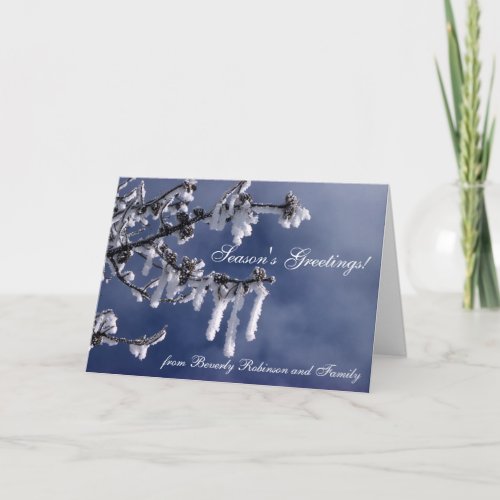 Frosted Branch Blue White Imprinted Christmas Card