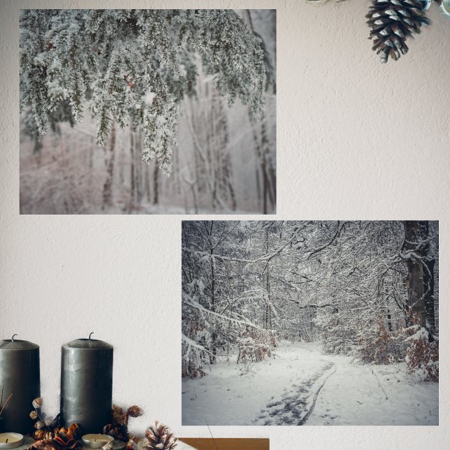 Frosted branches and a snow-covered forest wall art sets (Creator Uploaded)