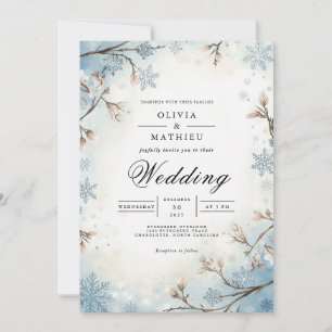 Frosted Branches Blue Winter Wedding Invitation