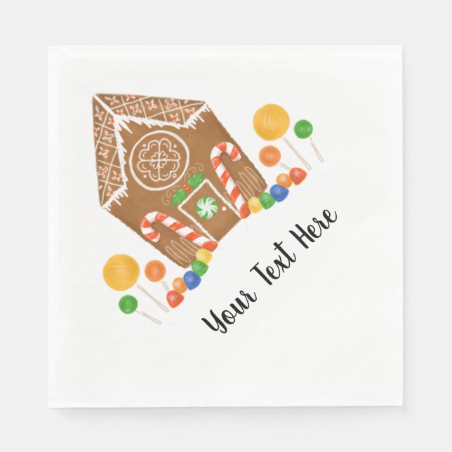 Frosted Candy Gingerbread House Multicolor Holiday Napkins (Front)