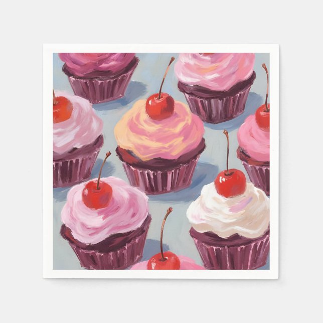 Frosted Cherry Cupcakes | Birthday Celebration Napkins (Front)