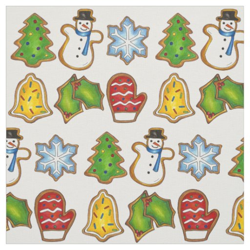 Frosted Christmas Sugar Cookies Snowman Bell Tree Fabric