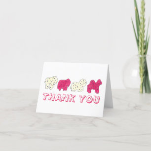 Frosted Circus Animal Cookies Pink White Sprinkles Letterpress Thank You Card