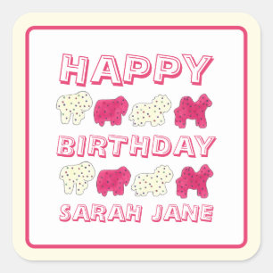 Frosted Circus Animal Cookies Pink White Sprinkles Square Sticker